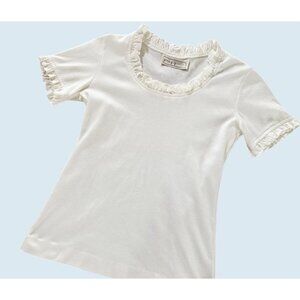 Vintage PETER POPOVITCH 1980s White Ruffle Short Sleeve Top Sz Sm